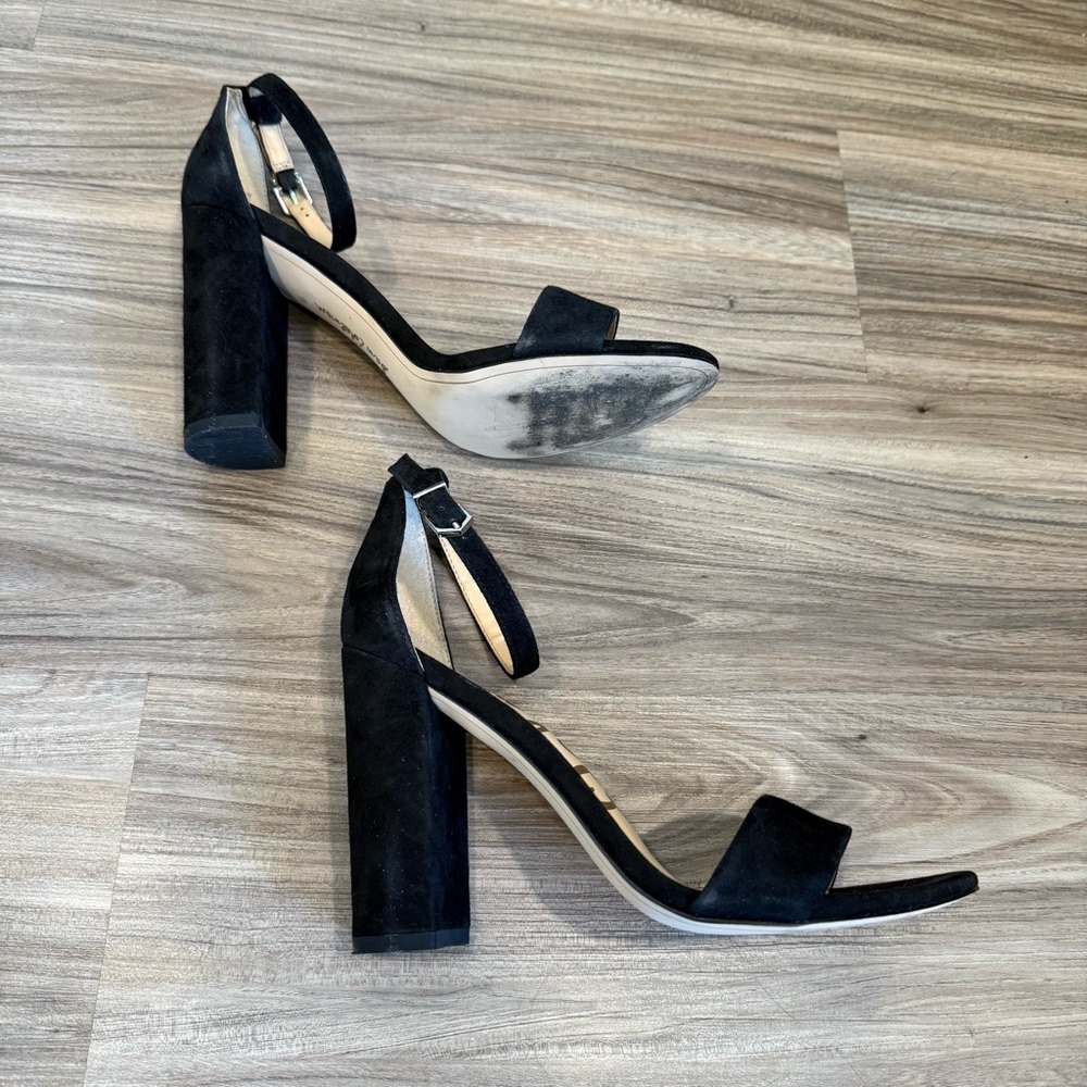 Sam Edelman Black Suede Women's Block Heeled Sandals - Picture 9 of 12